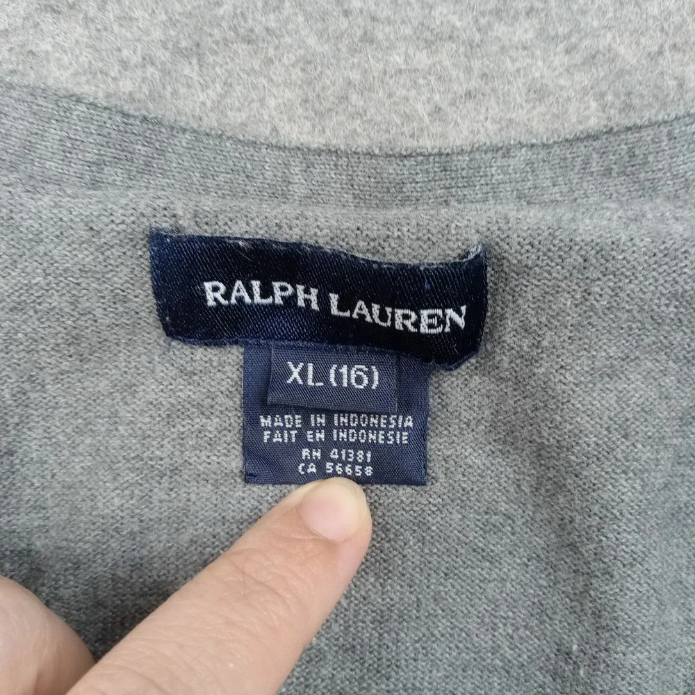 Ralph Lauren Cardigan Sweater Kids‎ 16 Gray Supima Cotton Button Front Logo